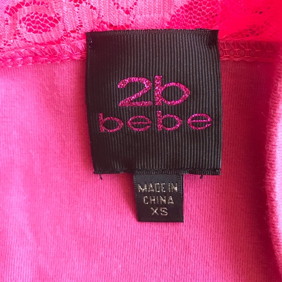 Bebe Bright Pink Sheer Lace Tank Top XS - Picture 3 of 3